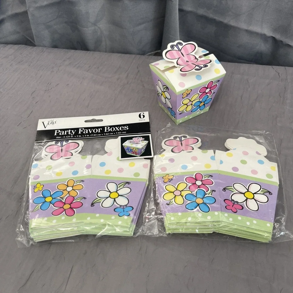 13 Party Favor Treat Boxes Butterfly Top & Flower Kids Birthday Baby Shower NEW